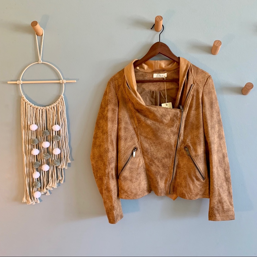 ELAN camel asymmetrical biker Jacket